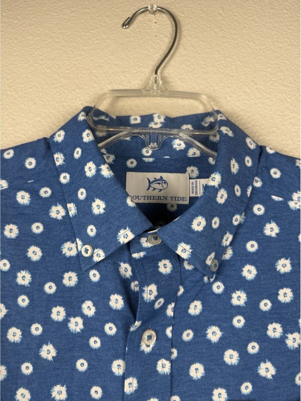 Southern Tide Performance Shirt Mens M Blue Floral Daisy Stretch Button Down